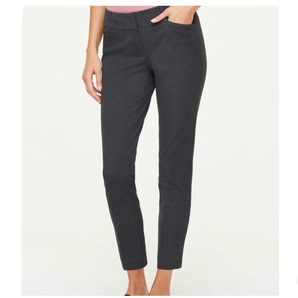 Ann Taylor LOFT Mid-Rise Stretch Crepe Trouser Ankle Pant Career Slate Grey 4